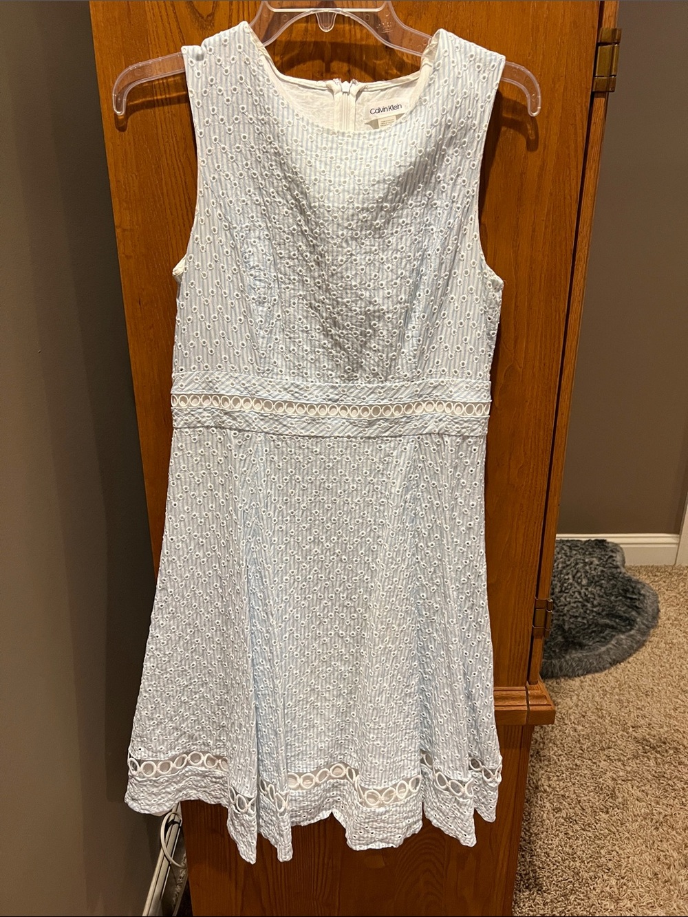 Calvin Klein White Eyelet Midi Dress with Scalloped Trim